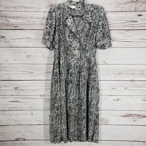 Lady Carol Of New York Vintage Black &White Paisley Pleated Dress Size 10